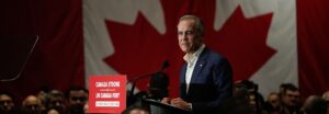 Canada's Liberal Party leader, Mark Carney, attends a federal election campaign rally at Sheraton Vancouver Airport Hotel in Richmond, British Columbia, Canada, on April 7, 2025.