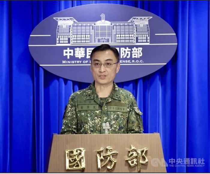 ROC Army Major General Tung Chi hsing (董冀星), director of the MND’s joint operations planning division, speaking at an early April press conference about the upcoming 2025 Han Kuang exercise