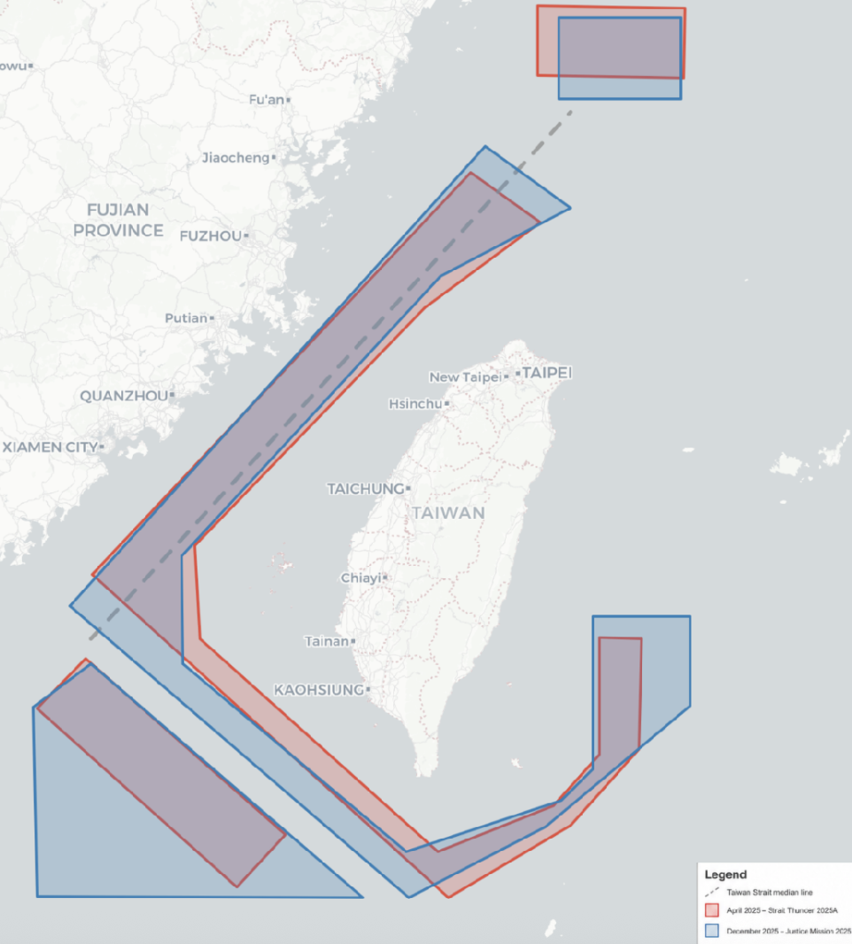 The locations of People’s Liberation Army drills around Taiwan in April and December 202 The locations of People’s Liberation Army drills around Taiwan in April and December 202